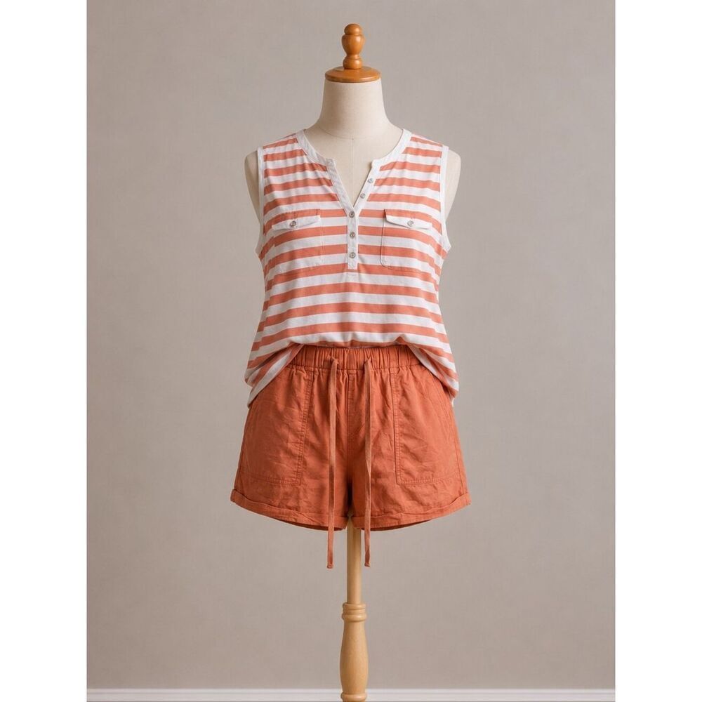 Croft & Barrow Women's Coral and White Striped Tank Top